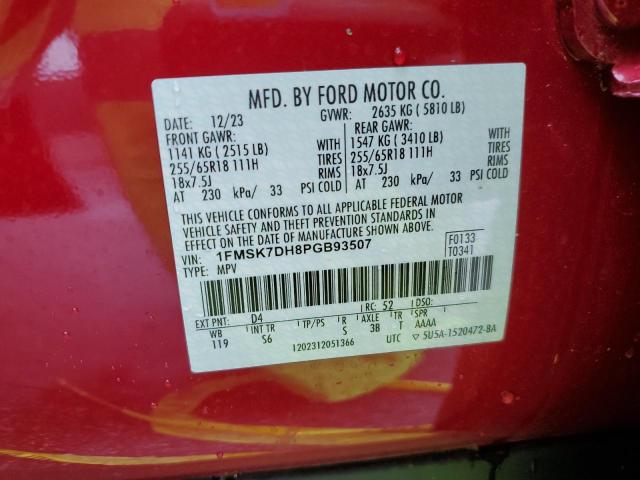 1FMSK7DH8PGB93507 - 2023 FORD EXPLORER XLT Կարմիր լուսանկար 14