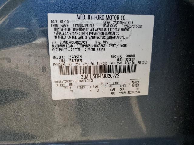 2LMHJ5FR4ABJ20922 - 2010 LINCOLN MKT Mavi foto 12