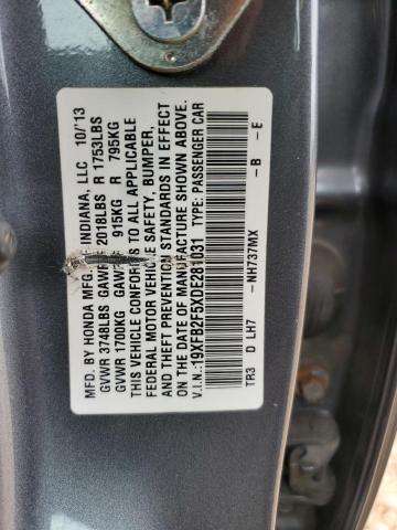 19XFB2F5XDE281031 - 2013 HONDA CIVIC LX GRAY photo 12