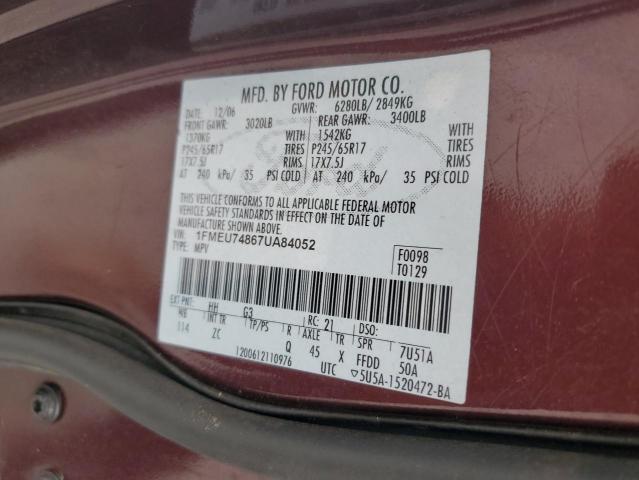 1FMEU74867UA84052 - 2007 FORD EXPLORER EDDIE BAUER BURGUNDY photo 13