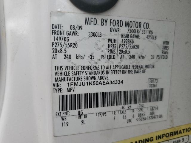 1FMJU1K50AEA34334 - 2010 FORD EXPEDITION LIMITED WHITE photo 13