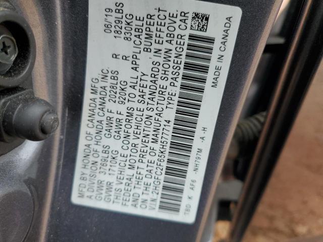 2HGFC2F65KH577714 - 2019 HONDA CIVIC LX Gri fotoğraf 12