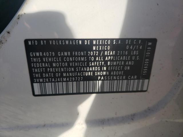 3VW2K7AJ4EM429727 - 2014 VOLKSWAGEN JETTA BASE 白色 照片 13