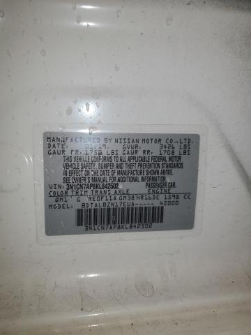 3N1CN7AP8KL842502 - 2019 NISSAN VERSA S 白色 照片 12