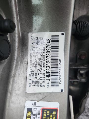 JHMFA36207S027648 - 2007 HONDA CIVIC HYBRID TAN photo 12