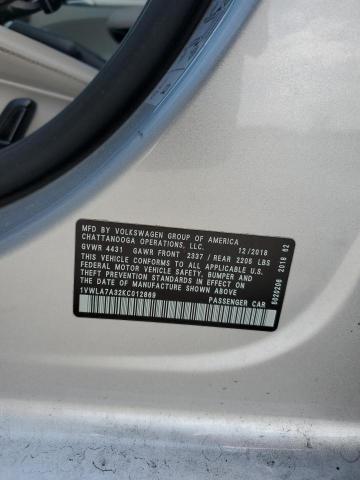 1VWLA7A32KC012869 - 2019 VOLKSWAGEN PASSAT WOLFSBURG SILVER photo 12