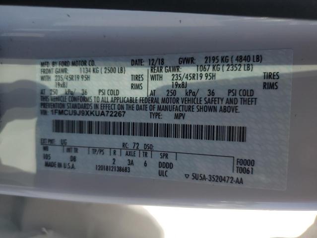 1FMCU9J9XKUA72267 - 2019 FORD ESCAPE TITANIUM Սպիտակ լուսանկար 13