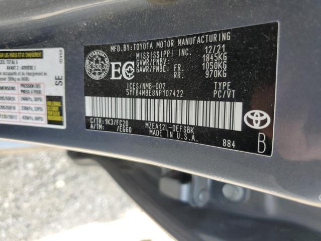 5YFB4MBE8NP107422 - 2022 TOYOTA COROLLA SE 蓝色 照片 13