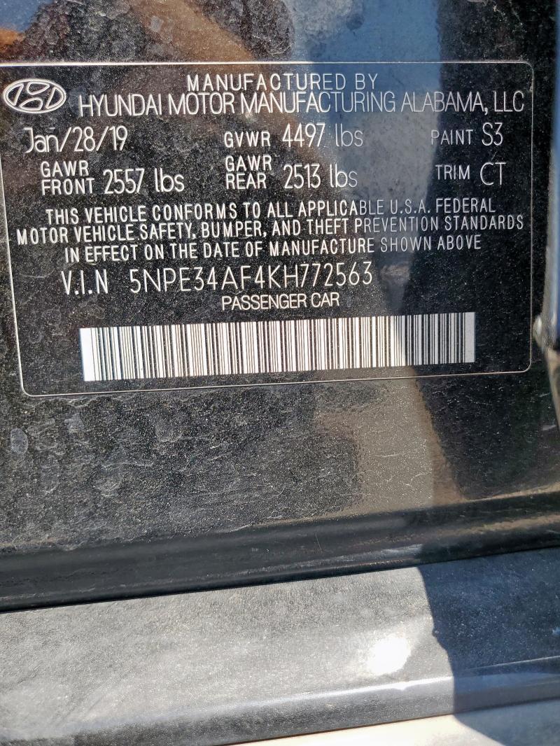 5NPE34AF4KH772563 - 2019 HYUNDAI SONATA LIMITED BLACK photo 12