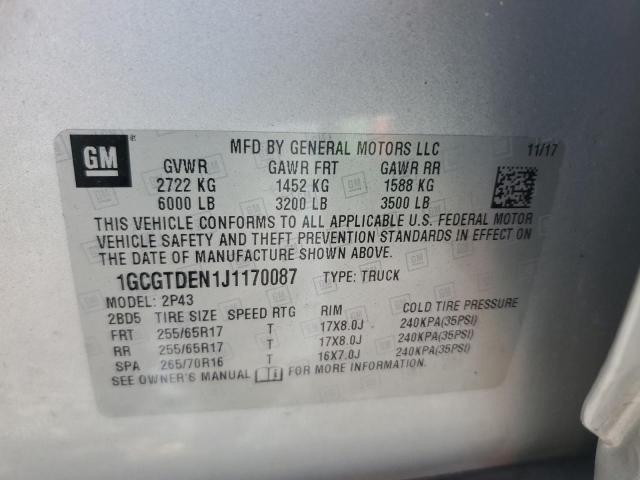 1GCGTDEN1J1170087 - 2018 CHEVROLET COLORADO Z71 SILVER photo 13