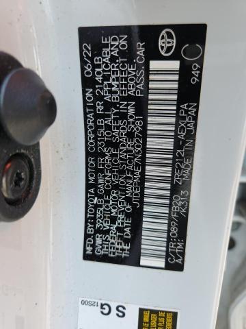 JTDEPMAE7N3027981 - 2022 TOYOTA COROLLA LE Білий фото 12