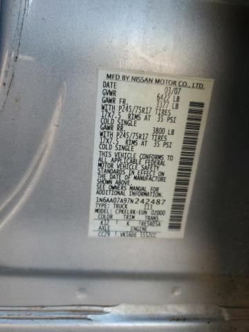1N6AA07A97N242487 - 2007 NISSAN TITAN XE SILVER photo 12