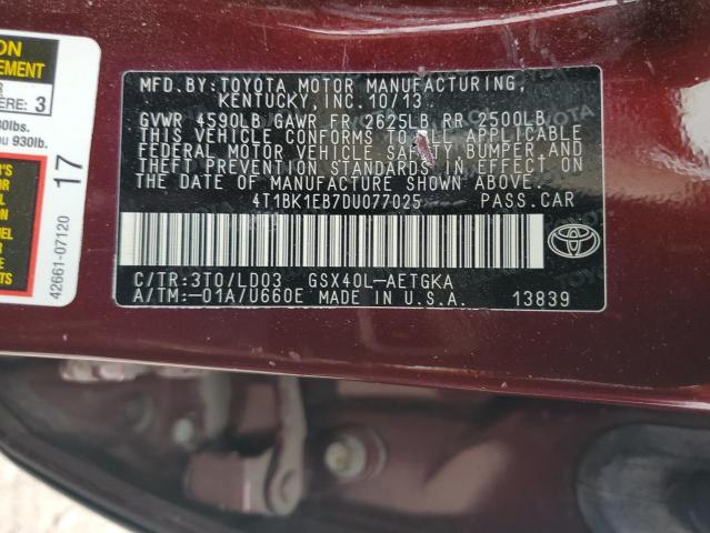 4T1BK1EB7DU077025 - 2013 TOYOTA AVALON BASE BURGUNDY photo 13