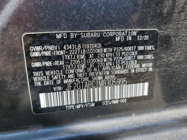 JF2GTAPC1M8305995 - 2021 SUBARU CROSSTREK PREMIUM GRAY photo 12