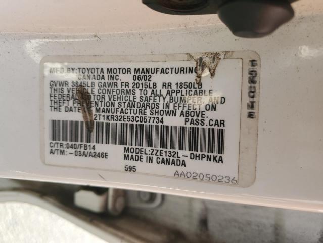 2T1KR32E53C057734 - 2003 TOYOTA COROLLA XR 白色 照片 12