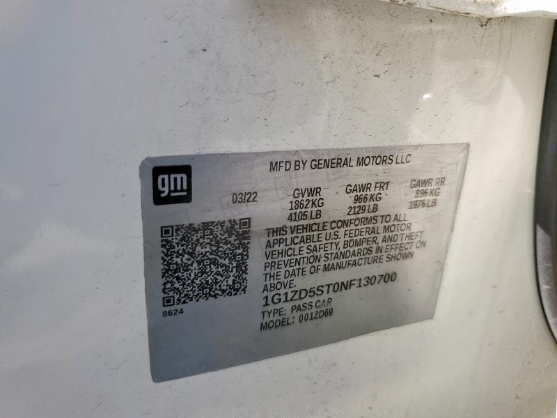 1G1ZD5ST0NF130700 - 2022 CHEVROLET MALIBU LT WHITE photo 12