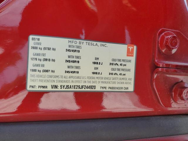 5YJSA1E29JF244920 - 2018 TESLA MODEL S 红色 照片 13
