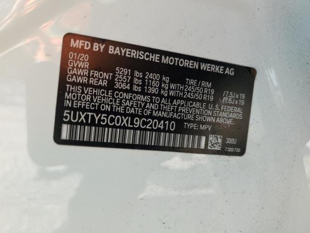 5UXTY5C0XL9C20410 - 2020 BMW X3 XDRIVE30I WHITE photo 12