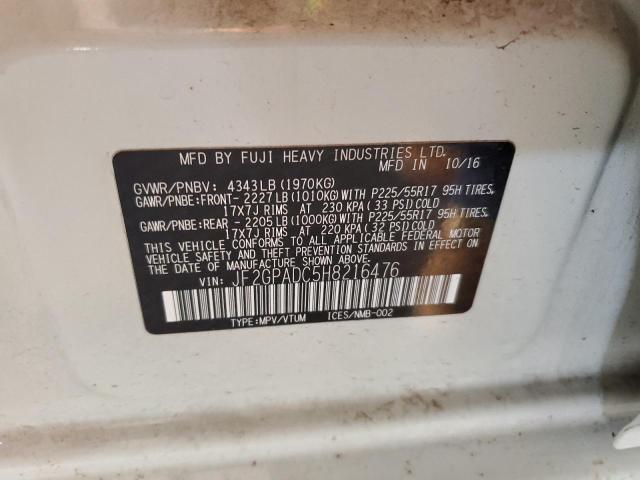 JF2GPADC5H8216476 - 2017 SUBARU CROSSTREK PREMIUM WHITE photo 13