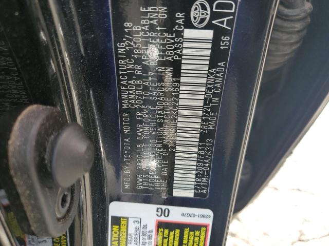 2T1BURHE2KC221691 - 2019 TOYOTA COROLLA L أسود صورة 12