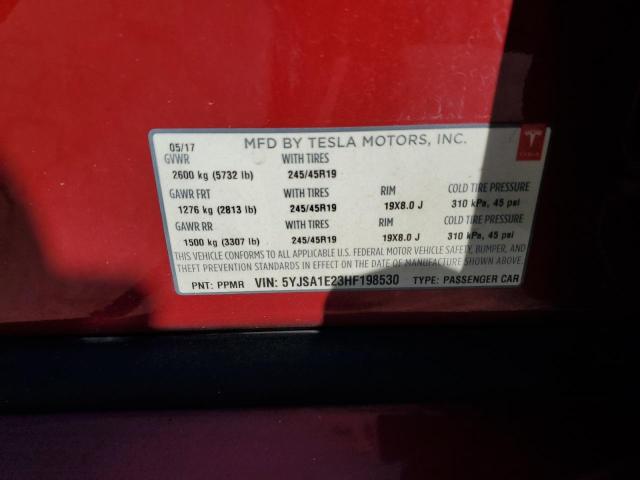 5YJSA1E23HF198530 - 2017 TESLA MODEL S წითელი ფოტო 12