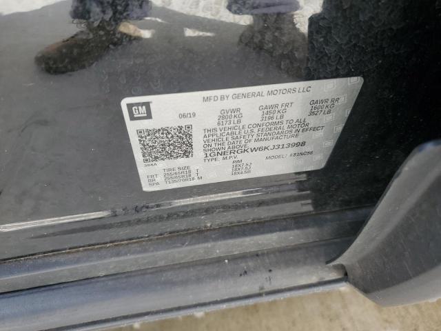 1GNERGKW6KJ313998 - 2019 CHEVROLET TRAVERSE LT BLACK photo 14