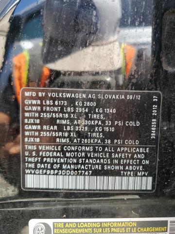 WVGEF9BP3DD007747 - 2013 VOLKSWAGEN TOUAREG V6 黑色 照片 13