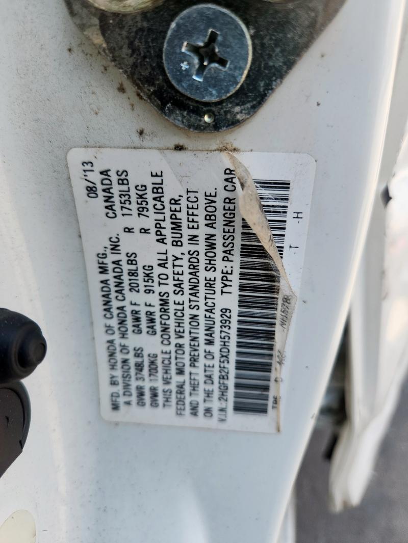 2HGFB2F5XDH573929 - 2013 HONDA CIVIC LX 白色 照片 12