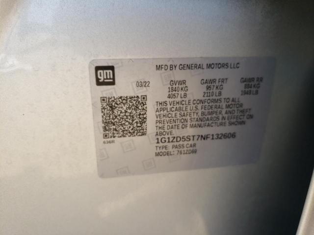 1G1ZD5ST7NF132606 - 2022 CHEVROLET MALIBU LT SILVER photo 12