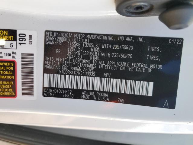 5TDDRKEC7NS100039 - 2022 TOYOTA SIENNA XSE WHITE photo 13