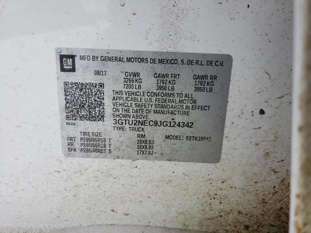 3GTU2NEC9JG124342 - 2018 GMC SIERRA K1500 SLT WHITE photo 12