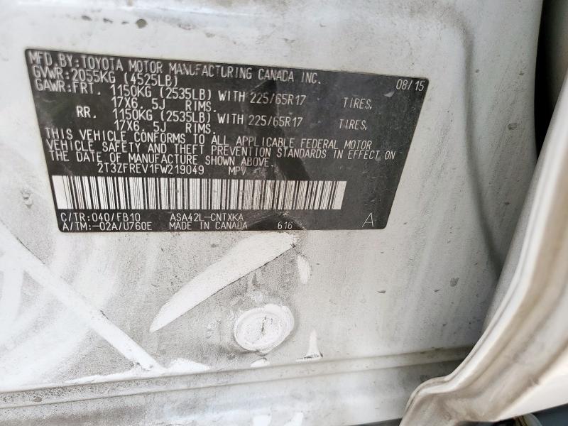 2T3ZFREV1FW219049 - 2015 TOYOTA RAV4 LE WHITE photo 13