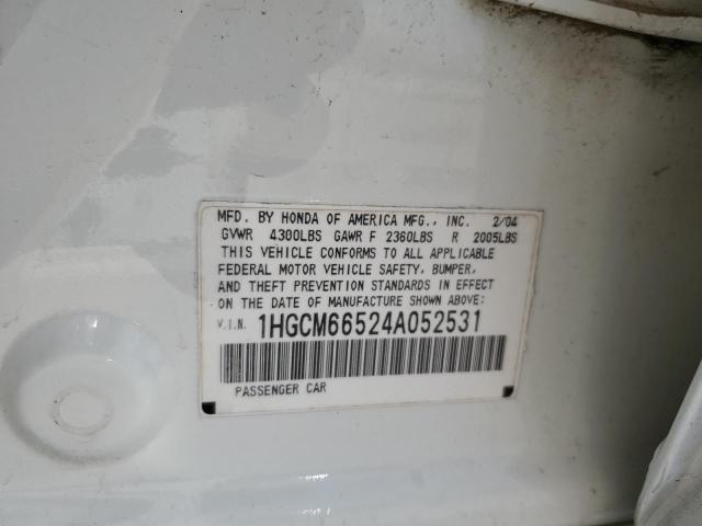 1HGCM66524A052531 - 2004 HONDA ACCORD EX WHITE photo 13