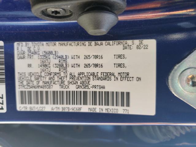 3TMCZ5AN6NM489387 - 2022 TOYOTA TACOMA DOUBLE CAB ლურჯი ფოტო 12