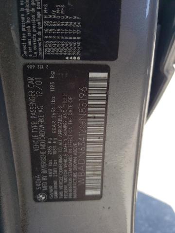 WBADN63412GN85196 - 2002 BMW 540 I AUTOMATIC Gris photo 12