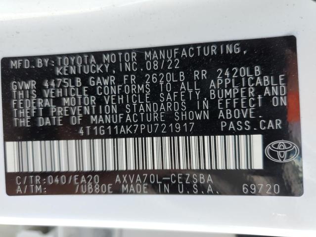 4T1G11AK7PU721917 - 2023 TOYOTA CAMRY SE NIGHT SHADE WHITE photo 13