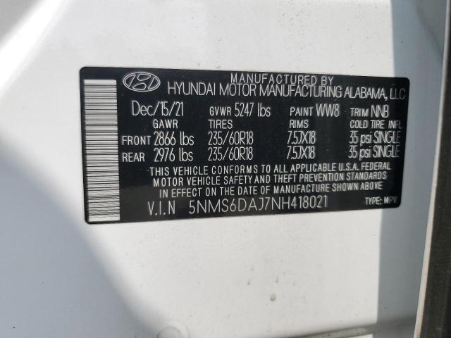 5NMS6DAJ7NH418021 - 2022 HYUNDAI SANTA FE SEL 白色 照片 13