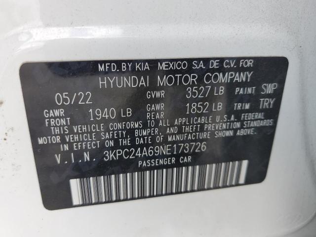 3KPC24A69NE173726 - 2022 HYUNDAI ACCENT SE WHITE photo 12