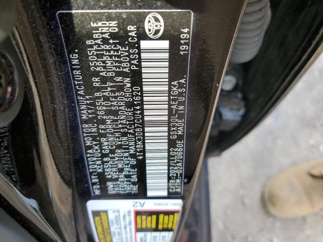 4T1BK3DB7CU441620 - 2012 TOYOTA AVALON BASE Чорний фото 12