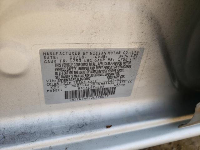 3N1CN7AP4JL870697 - 2018 NISSAN VERSA S SILVER photo 12