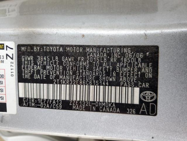 2T1KR32E86C615144 - 2006 TOYOTA COROLLA MA XR SILVER photo 13
