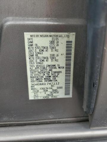 5N1AR18U65C747112 - 2005 NISSAN PATHFINDER LE Grau Foto 13
