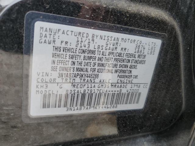 3N1AB7AP9KY446288 - 2019 NISSAN SENTRA S BLACK photo 12