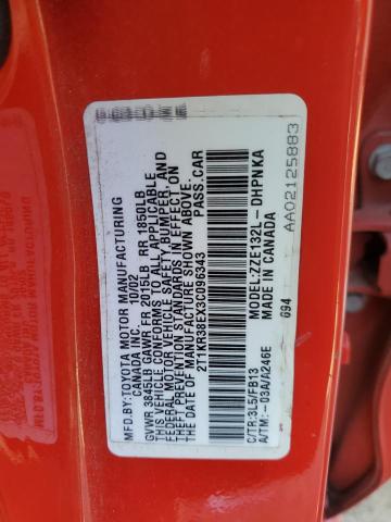 2T1KR38EX3C096343 - 2003 TOYOTA COROLLA MA XR RED photo 12