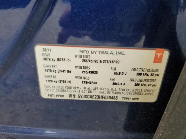 5YJXCAE23HF050488 - 2017 TESLA MODEL X GRAY photo 13