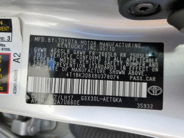 4T1BK3DBXBU378074 - 2011 TOYOTA AVALON BASE SILVER photo 13