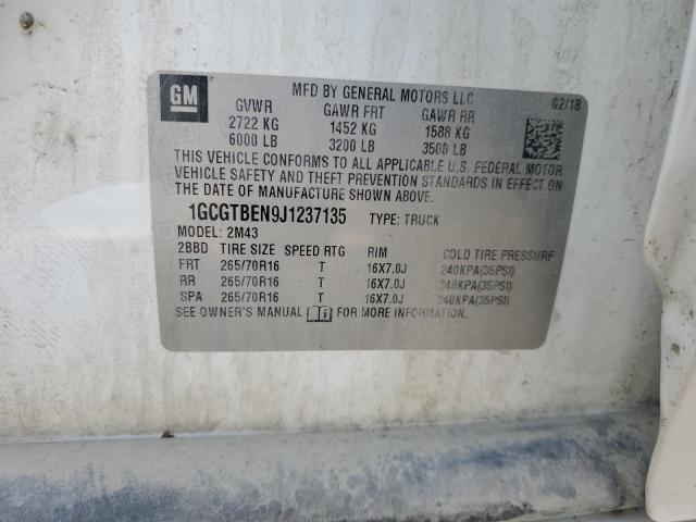 1GCGTBEN9J1237135 - 2018 CHEVROLET COLORADO WHITE photo 13