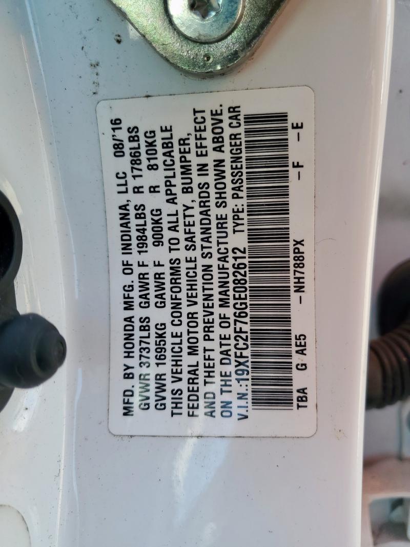 19XFC2F76GE082612 - 2016 HONDA CIVIC EX WHITE photo 13