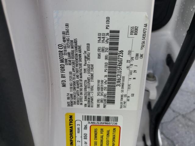 3LN6L2LU5FR607236 - 2015 LINCOLN MKZ HYBRID თეთრი ფოტო 12