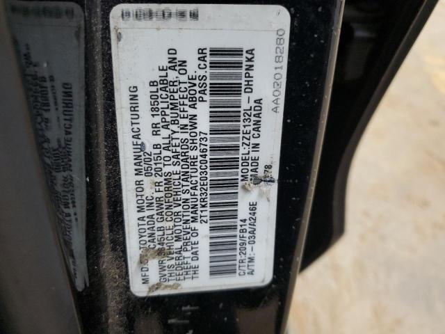 2T1KR32E03C046737 - 2003 TOYOTA COROLLA MA XR BLACK photo 12